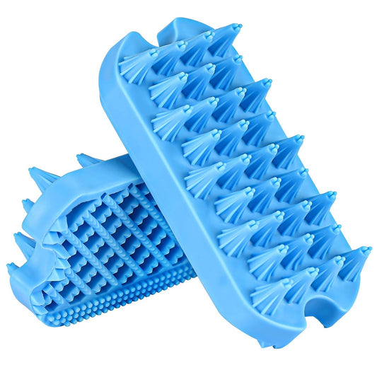 Dog Grooming Brush,  Silicone Dual Side Pet Bath Brush for Deshedding & Massaging, Hair Brush Comb for Pet, Puppy, Cats (Blue)
