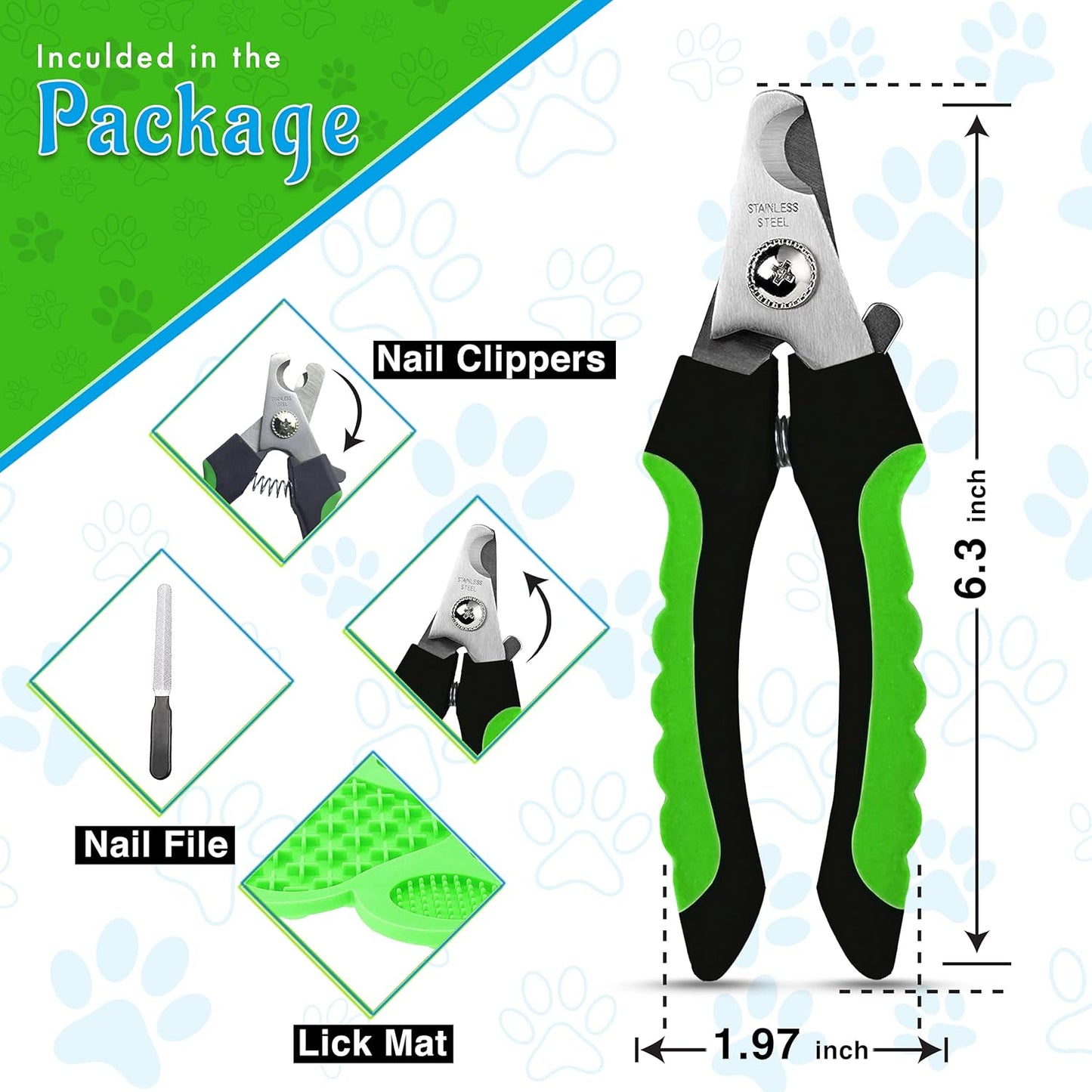 Dog Nail Clippers - Dog and Cat Pet Nail Trimmers with Nail File | Grooming Tool for Pets with Lick Mat - Professional Nail Clippers for Small Medium Large Breeds, Green