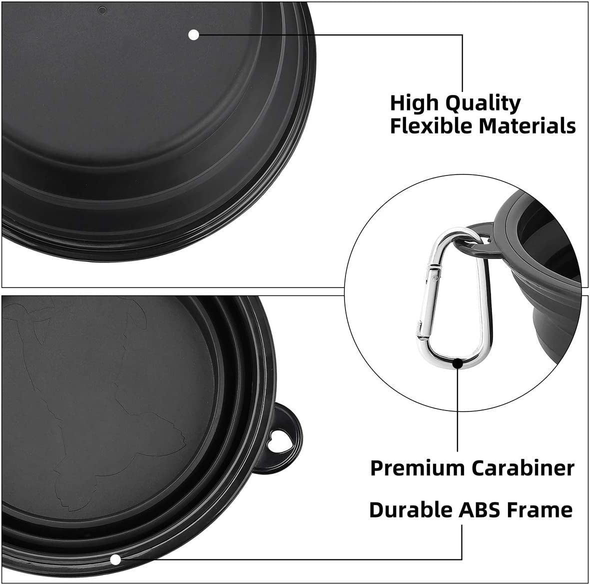 Large Collapsible Dog Bowls 2 Pack, 34Oz Foldable Dog Travel Bowl, Portable Pet Water Food Bowl with Clasp, Pet Cat Feeding Cup Dish for Traveling, Walking, Hiking (Black+Balck)