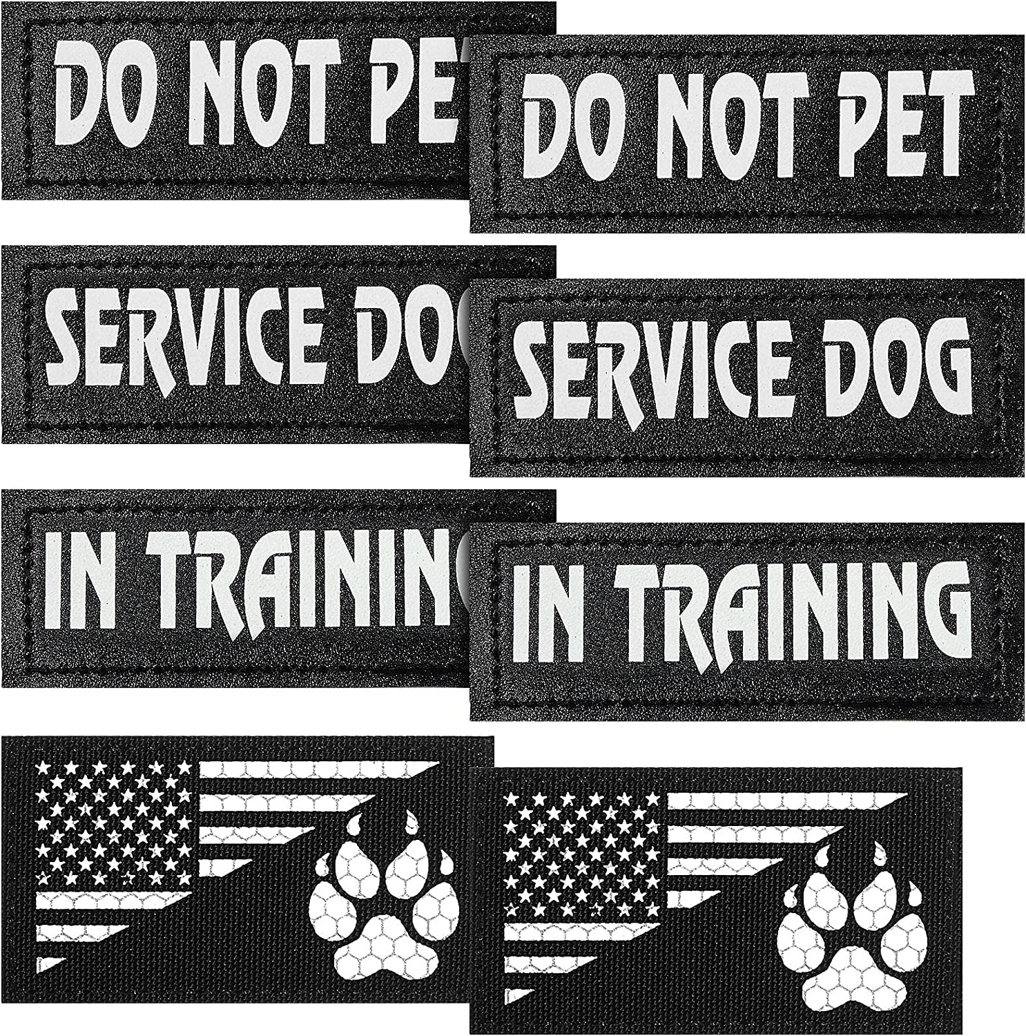 8 Pieces Reflective Service Dog Vest Patches Do Not Pet in Training Harness Removable Tactical Dog Vest Patches with Printed Paw(Classic Patterns,6 X 2 Inch)