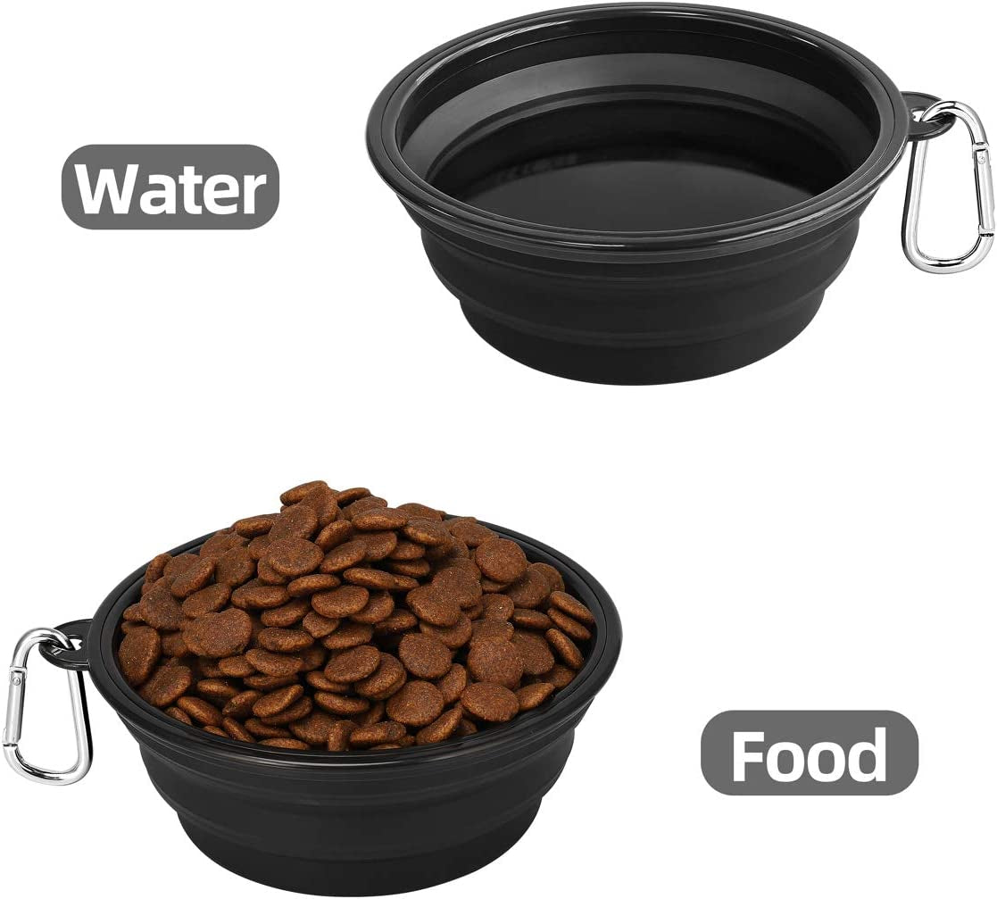 Large Collapsible Dog Bowls 2 Pack, 34Oz Foldable Dog Travel Bowl, Portable Pet Water Food Bowl with Clasp, Pet Cat Feeding Cup Dish for Traveling, Walking, Hiking (Black+Balck)