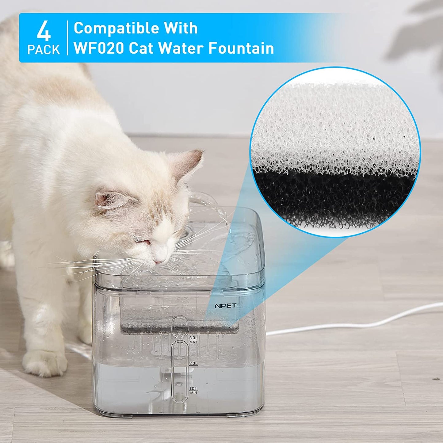 Cat Dog Water Fountain Replacement Filters for WF020TP/WF020BL/WF020WH Fountains