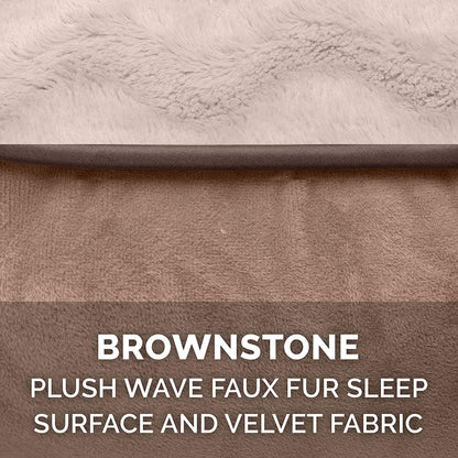 Orthopedic Dog Bed for Large/Medium Dogs W/ Removable Bolsters & Washable Cover, for Dogs up to 55 Lbs - Plush & Velvet Waves Perfect Comfort Sofa - Brownstone, Large
