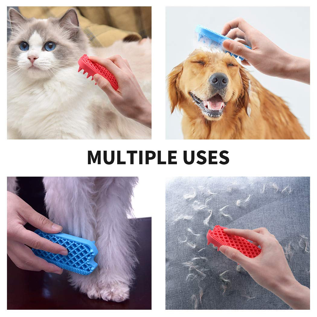 Dog Grooming Brush,  Silicone Dual Side Pet Bath Brush for Deshedding & Massaging, Hair Brush Comb for Pet, Puppy, Cats (Blue)