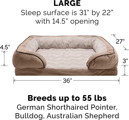 Orthopedic Dog Bed for Large/Medium Dogs W/ Removable Bolsters & Washable Cover, for Dogs up to 55 Lbs - Plush & Velvet Waves Perfect Comfort Sofa - Brownstone, Large