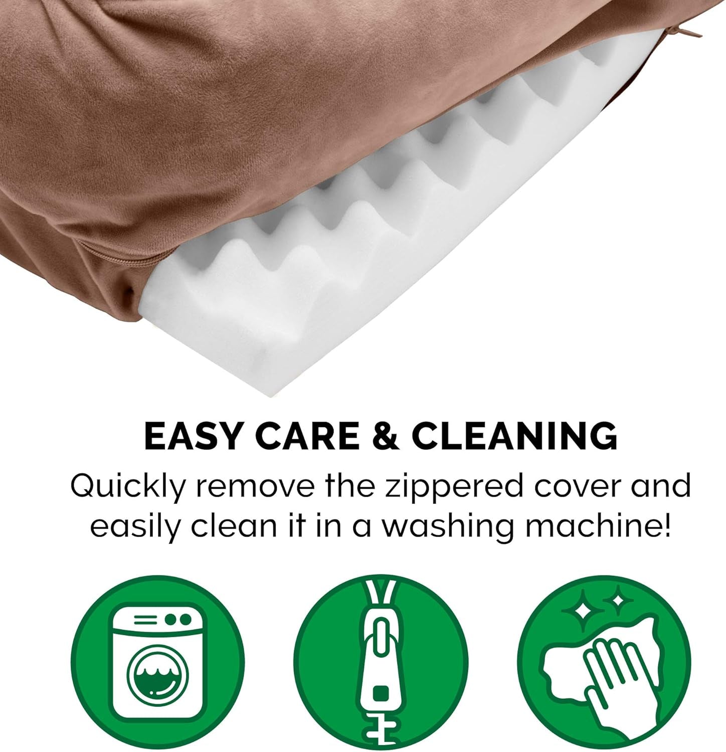 Orthopedic Dog Bed for Large/Medium Dogs W/ Removable Bolsters & Washable Cover, for Dogs up to 55 Lbs - Plush & Velvet Waves Perfect Comfort Sofa - Brownstone, Large