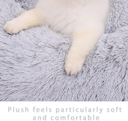 Calming Dog Bed for Small Dog&Cat,Comfy Self Warming round Dog Bed with Fluffy Faux Fur for anti Anxiety and Cozy (20 X 20 Inch, Grey)
