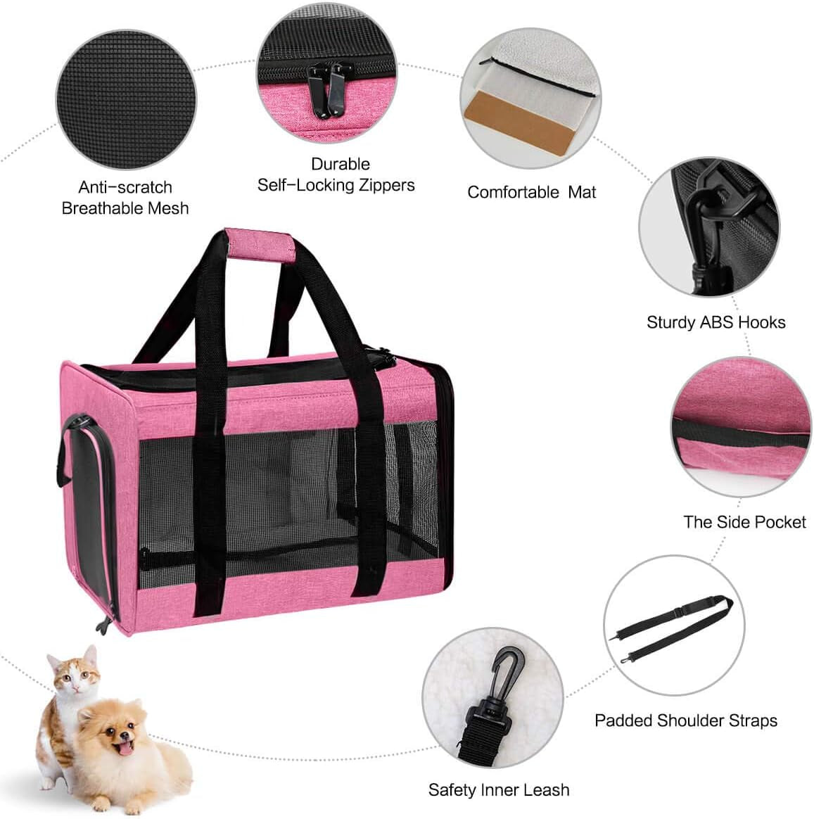 Large Cat Carriers Dog Carrier Pet Carrier for Large Cats Dogs Puppies up to 25 Lbs, Big Dog Carrier Soft Sided, Collapsible Travel Puppy Carrier - Large Rose