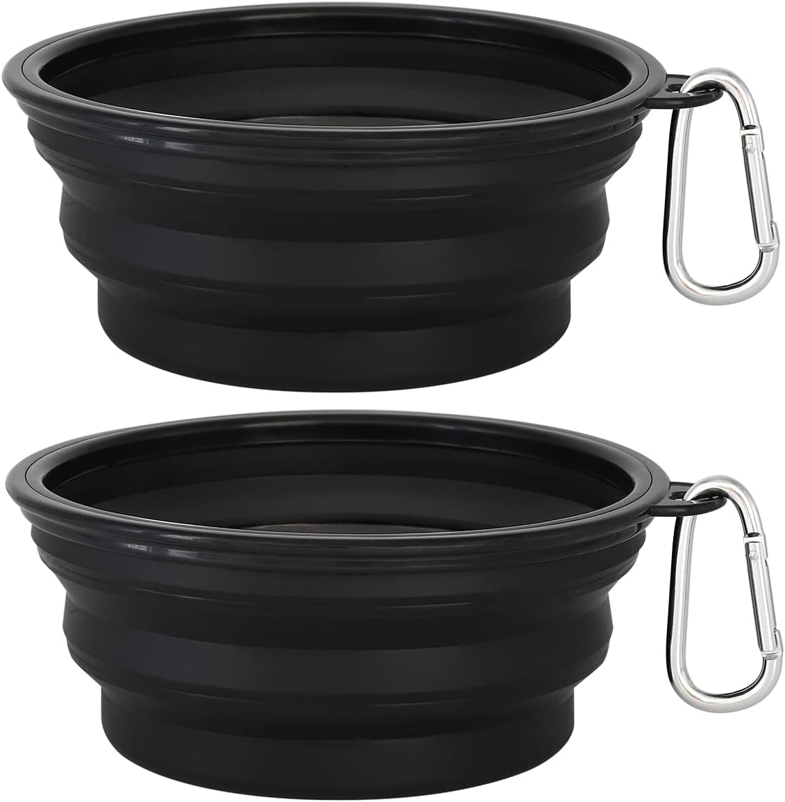 Large Collapsible Dog Bowls 2 Pack, 34Oz Foldable Dog Travel Bowl, Portable Pet Water Food Bowl with Clasp, Pet Cat Feeding Cup Dish for Traveling, Walking, Hiking (Black+Balck)