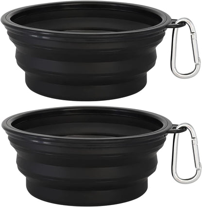 Large Collapsible Dog Bowls 2 Pack, 34Oz Foldable Dog Travel Bowl, Portable Pet Water Food Bowl with Clasp, Pet Cat Feeding Cup Dish for Traveling, Walking, Hiking (Black+Balck)