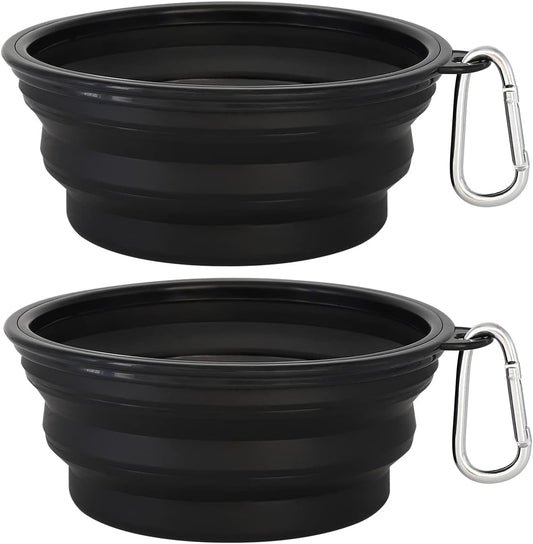Large Collapsible Dog Bowls 2 Pack, 34Oz Foldable Dog Travel Bowl, Portable Pet Water Food Bowl with Clasp, Pet Cat Feeding Cup Dish for Traveling, Walking, Hiking (Black+Balck)