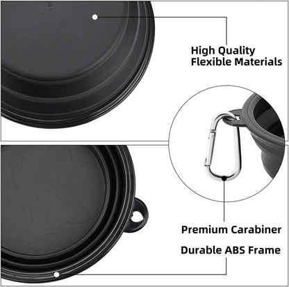 Large Collapsible Dog Bowls 2 Pack, 34Oz Foldable Dog Travel Bowl, Portable Pet Water Food Bowl with Clasp, Pet Cat Feeding Cup Dish for Traveling, Walking, Hiking (Black+Balck)