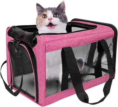 Large Cat Carriers Dog Carrier Pet Carrier for Large Cats Dogs Puppies up to 25 Lbs, Big Dog Carrier Soft Sided, Collapsible Travel Puppy Carrier - Large Rose