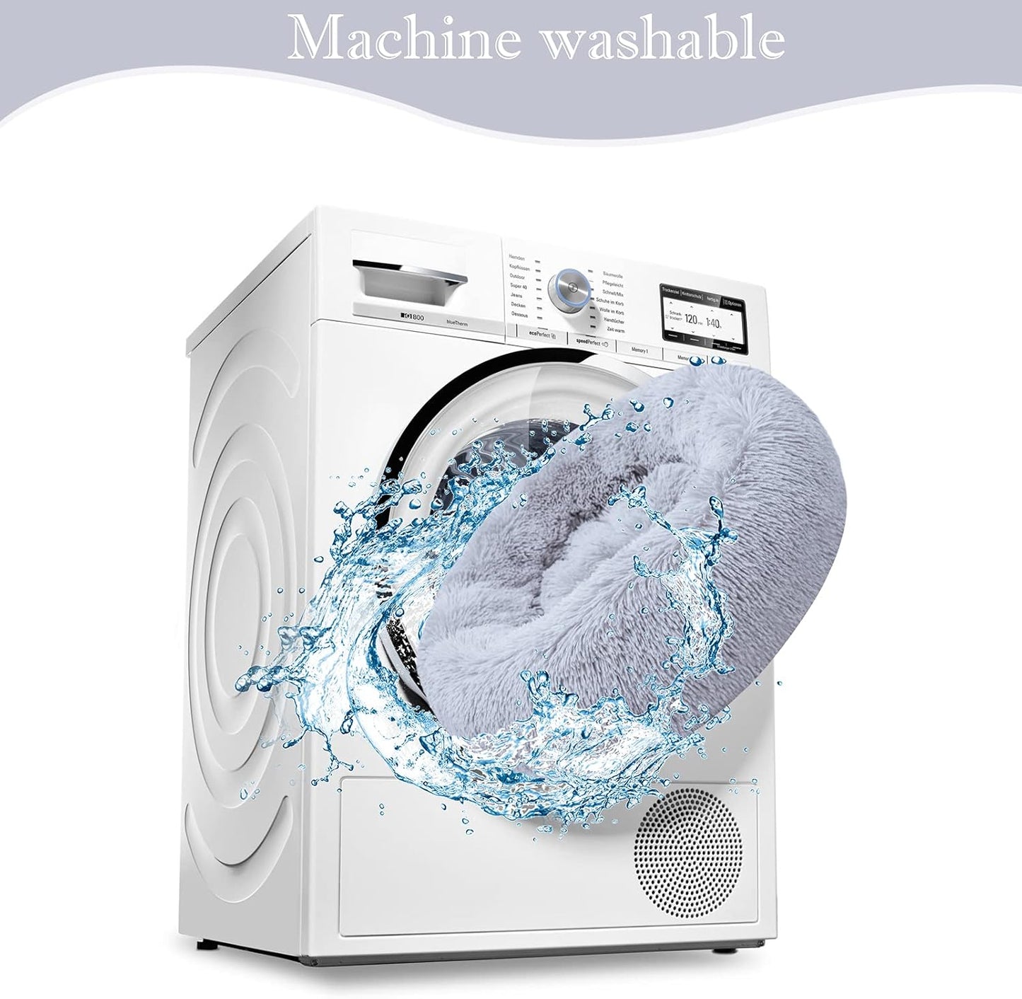 Calming Dog Bed for Small Dog&Cat,Comfy Self Warming round Dog Bed with Fluffy Faux Fur for anti Anxiety and Cozy (20 X 20 Inch, Grey)