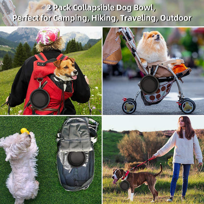 Large Collapsible Dog Bowls 2 Pack, 34Oz Foldable Dog Travel Bowl, Portable Pet Water Food Bowl with Clasp, Pet Cat Feeding Cup Dish for Traveling, Walking, Hiking (Black+Balck)