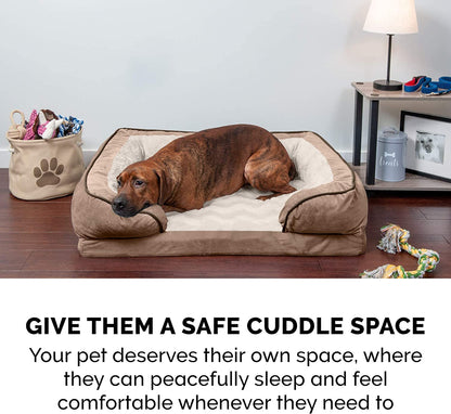 Orthopedic Dog Bed for Large/Medium Dogs W/ Removable Bolsters & Washable Cover, for Dogs up to 55 Lbs - Plush & Velvet Waves Perfect Comfort Sofa - Brownstone, Large