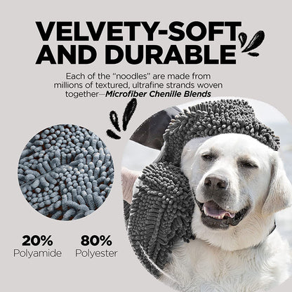 Soggy Doggy Super Shammy Dog Towel | Gray | 31” X 14” | Microfiber Chenille Towel for Drying Dogs and Cleaning Paws | Fast Drying with Hand Pockets for Ease