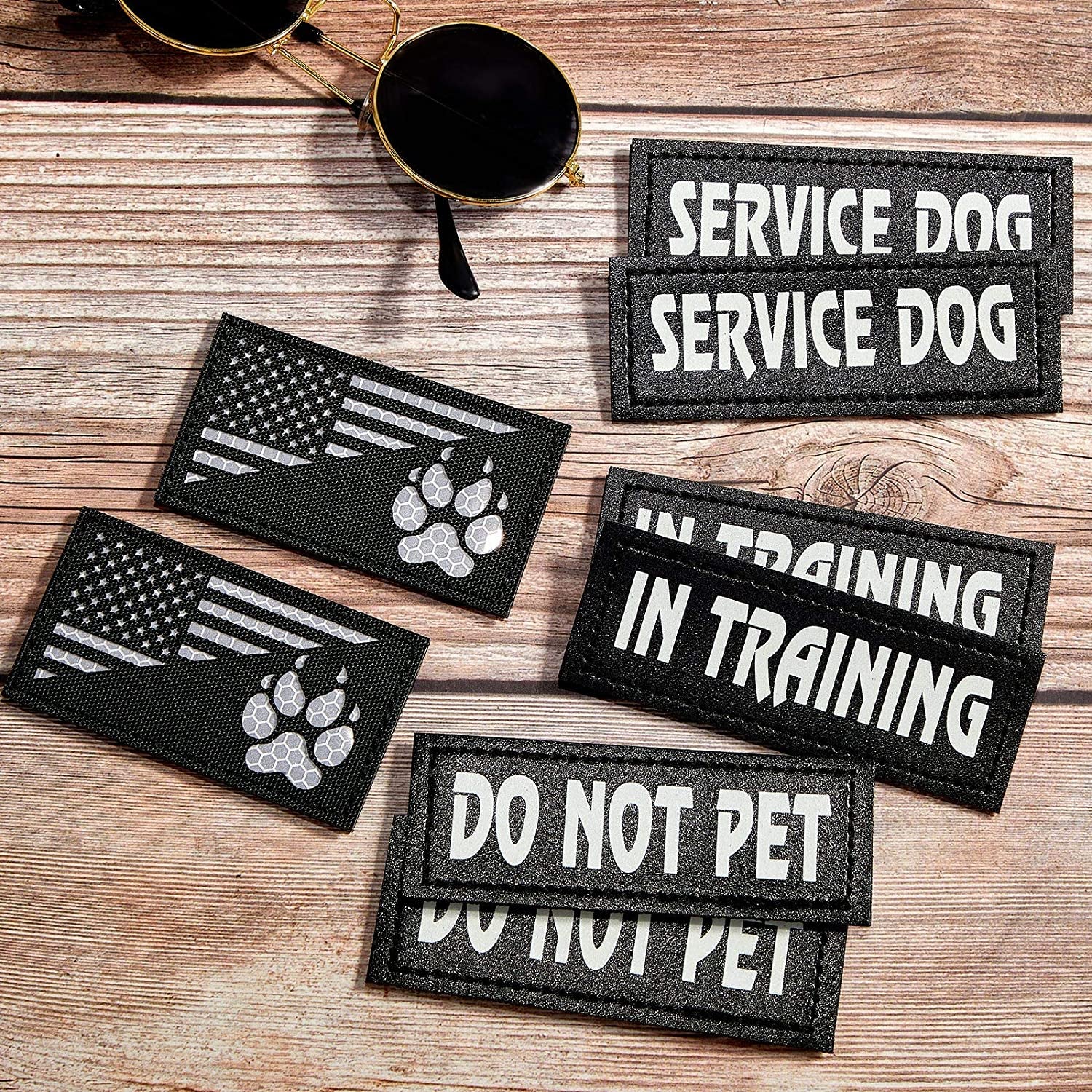 8 Pieces Reflective Service Dog Vest Patches Do Not Pet in Training Harness Removable Tactical Dog Vest Patches with Printed Paw(Classic Patterns,6 X 2 Inch)