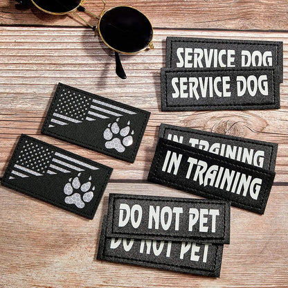 8 Pieces Reflective Service Dog Vest Patches Do Not Pet in Training Harness Removable Tactical Dog Vest Patches with Printed Paw(Classic Patterns,6 X 2 Inch)