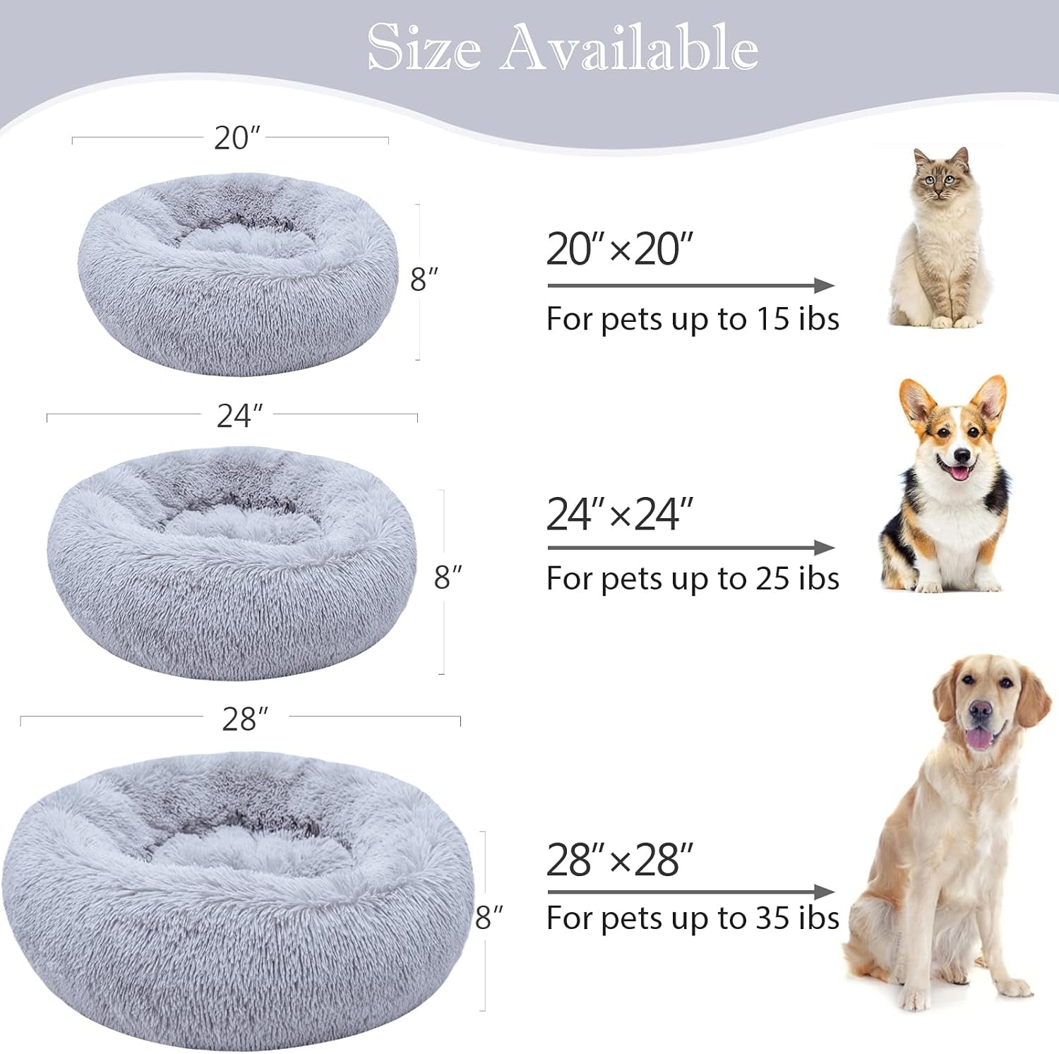 Calming Dog Bed for Small Dog&Cat,Comfy Self Warming round Dog Bed with Fluffy Faux Fur for anti Anxiety and Cozy (20 X 20 Inch, Grey)