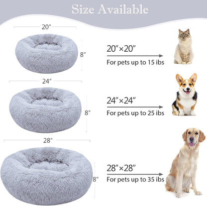 Calming Dog Bed for Small Dog&Cat,Comfy Self Warming round Dog Bed with Fluffy Faux Fur for anti Anxiety and Cozy (20 X 20 Inch, Grey)