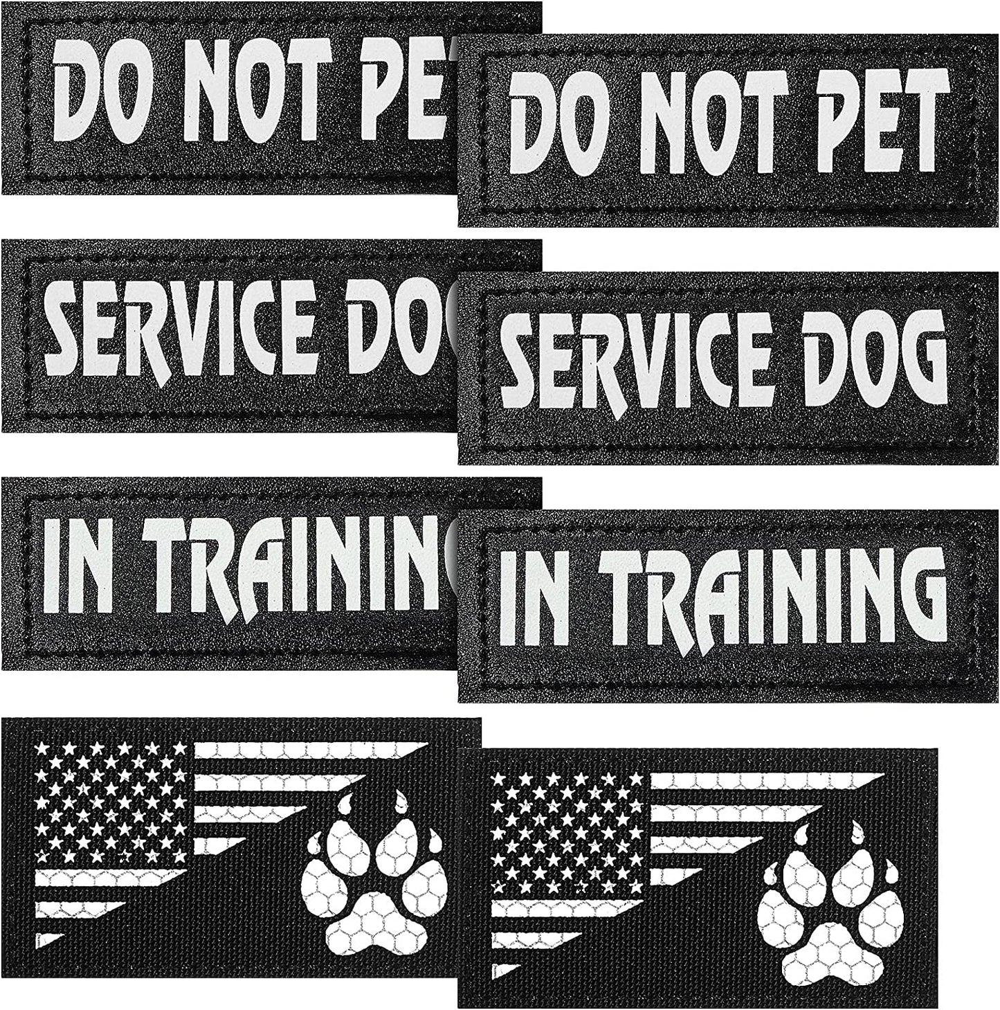 8 Pieces Reflective Service Dog Vest Patches Do Not Pet in Training Harness Removable Tactical Dog Vest Patches with Printed Paw(Classic Patterns,6 X 2 Inch)