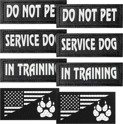8 Pieces Reflective Service Dog Vest Patches Do Not Pet in Training Harness Removable Tactical Dog Vest Patches with Printed Paw(Classic Patterns,6 X 2 Inch)