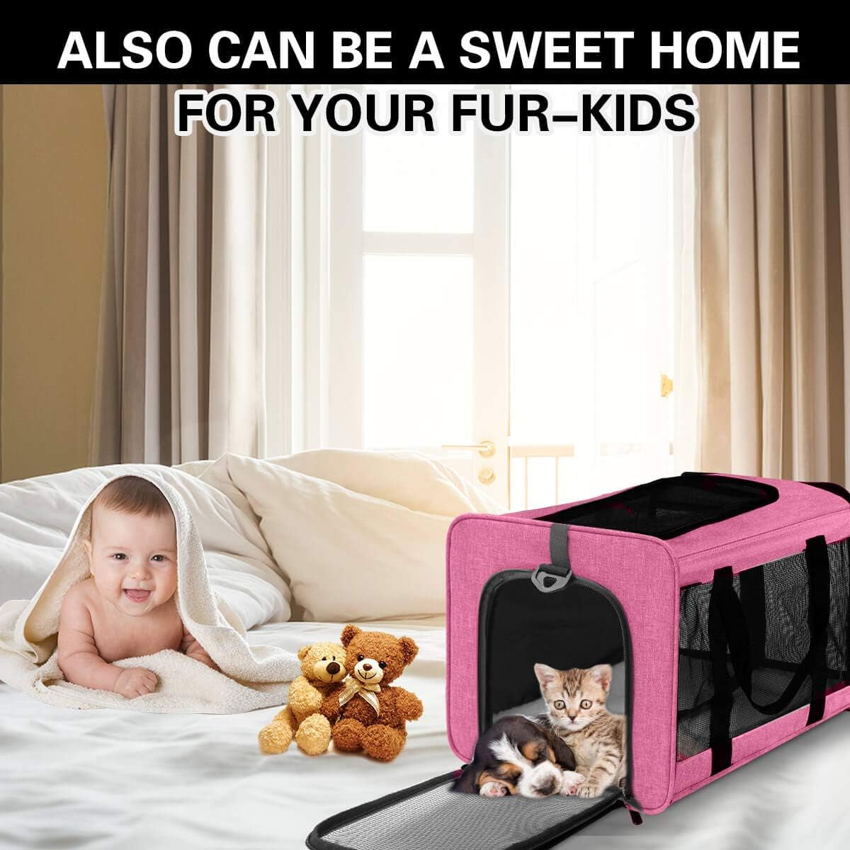 Large Cat Carriers Dog Carrier Pet Carrier for Large Cats Dogs Puppies up to 25 Lbs, Big Dog Carrier Soft Sided, Collapsible Travel Puppy Carrier - Large Rose