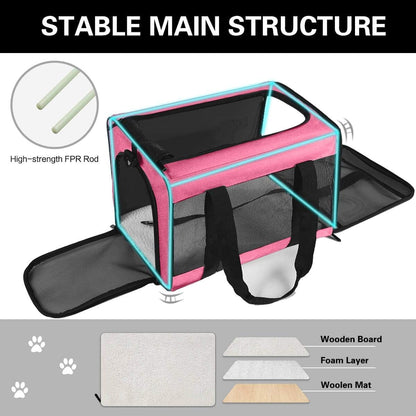Large Cat Carriers Dog Carrier Pet Carrier for Large Cats Dogs Puppies up to 25 Lbs, Big Dog Carrier Soft Sided, Collapsible Travel Puppy Carrier - Large Rose