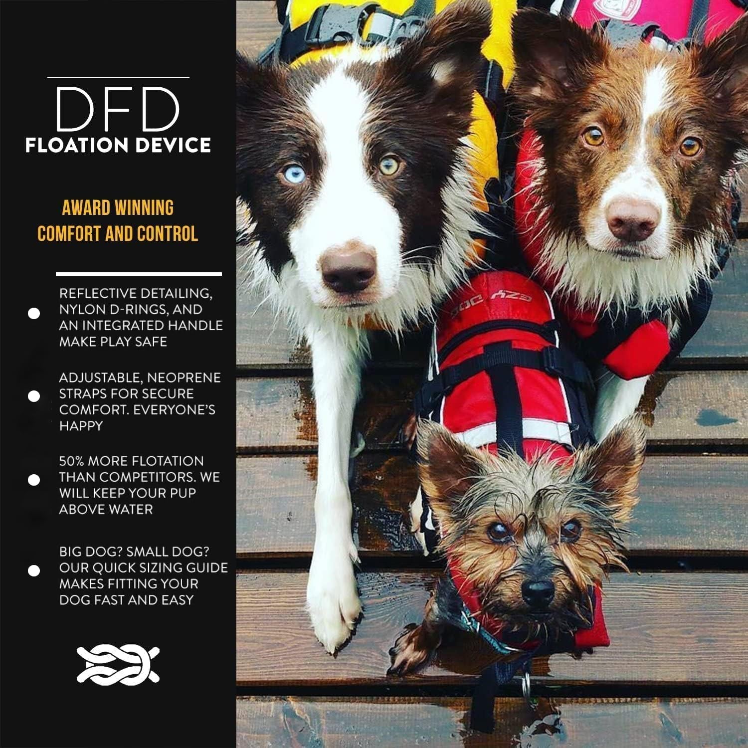 DFD Dog Life Jacket - Adjustable Swimming Safety Vest with Reflective Trim & Durable Grab Handle - 50% More Flotation Material - Small, Red