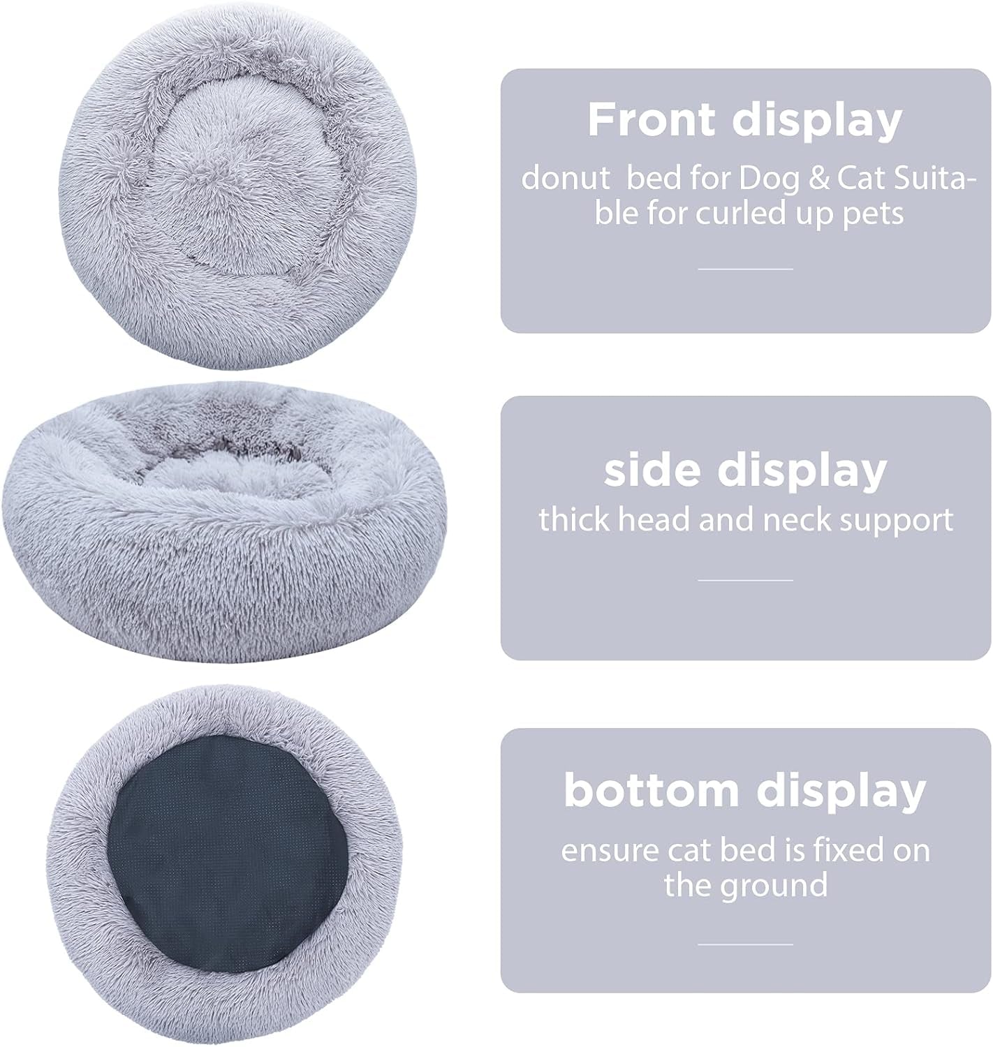 Calming Dog Bed for Small Dog&Cat,Comfy Self Warming round Dog Bed with Fluffy Faux Fur for anti Anxiety and Cozy (20 X 20 Inch, Grey)