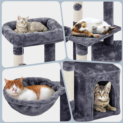 Cat Tree, 34In Cat Tower, Multi-Level Cat Condo with Extra Scratch Boards and Sisal Posts as Kitty Activity Center Pet Stand Tree for Indoor Kittens