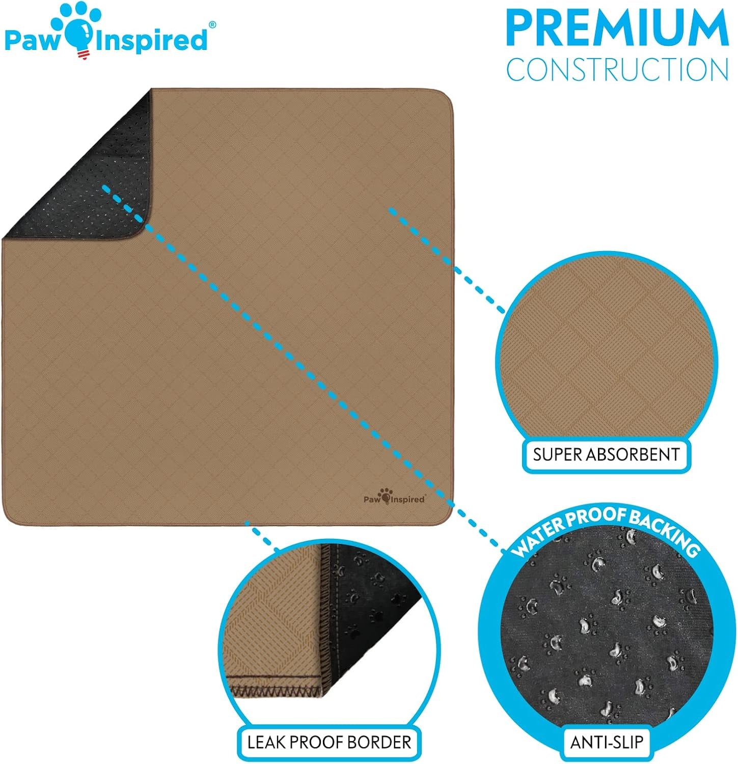 Washable Pee Pads for Dogs (2 Pack) | Leakproof, Non-Slip Reusable Puppy Pads for Potty Training, Whelping, Waterproof Mat (41X41 Size, Pack of 2)
