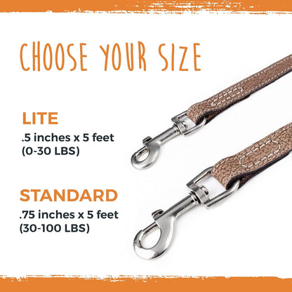 Luxury Leather Dog Leash - Genuine Material Leather Leashes for All Pet Sizes - Pet Lead - 5 Ft Premium Quality - Soft Material - Light Brown